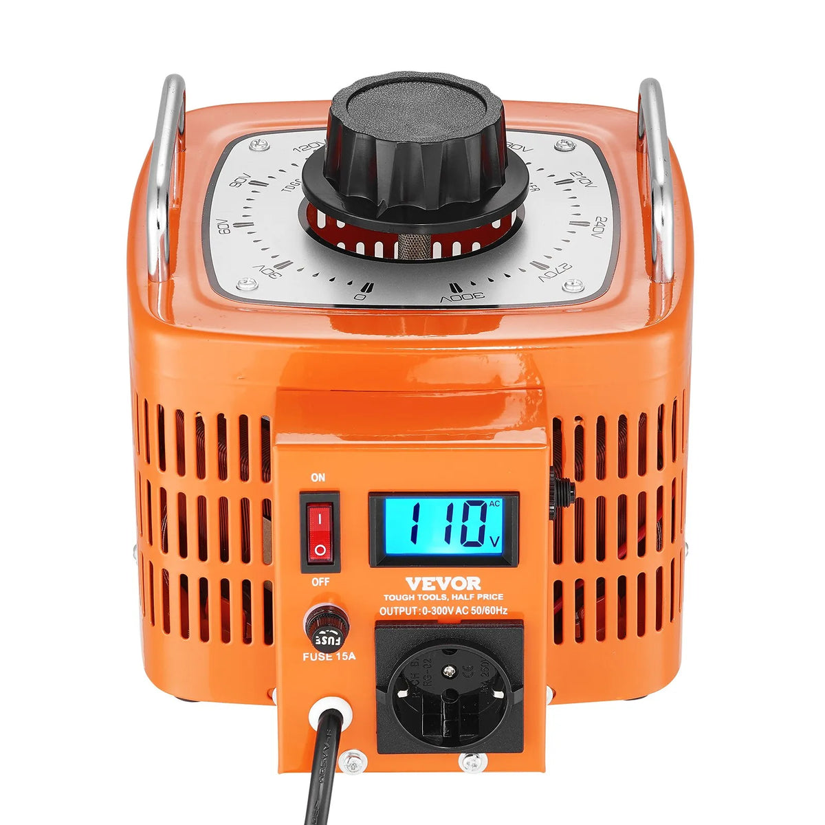 VEVOR Automātiskais Regulējamais Sprieguma Transformators 3000VA, 10 A, 230 V Ieeja 0–300 V Izeja, AC Sprieguma Regulators ar LCD Displeju, 4 Papildu Drošinātājiem, Termo Kontroles Slēdzi, CE Sertificēts - ZEMLETES.LV