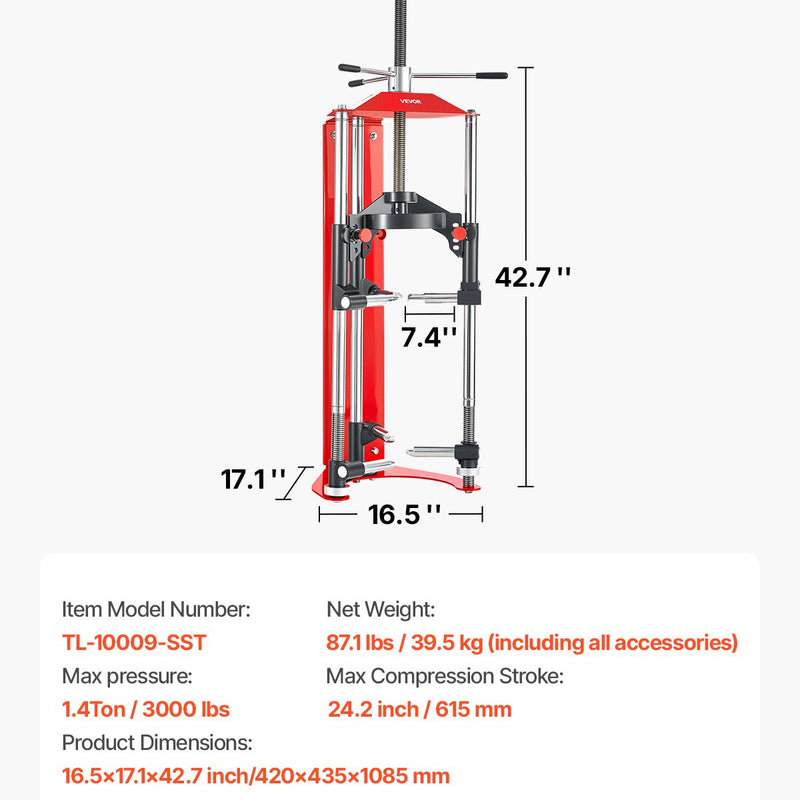 VEVOR atsperu kompresors ar 4 līmeņu regulēšanu, universālu stiprinājumu un daudzfunkcionāliem āķiem, paredzēts spirālatsperu saspiešanai līdz 1360 kg, piemērots apvidus auto, kravas auto un pikapu lietošanai