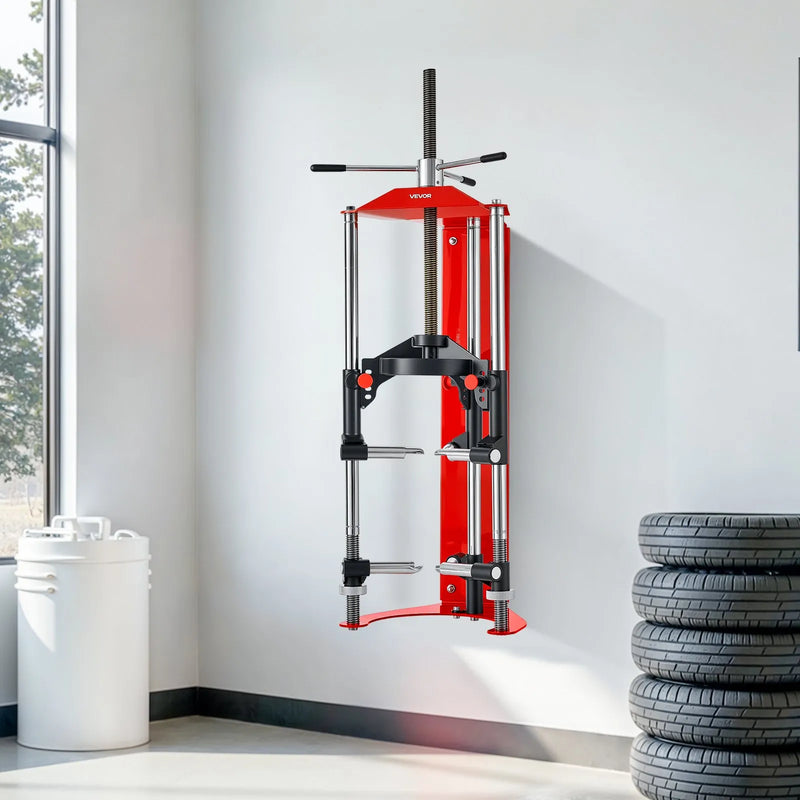 VEVOR atsperu kompresors ar 4 līmeņu regulēšanu, universālu stiprinājumu un daudzfunkcionāliem āķiem, paredzēts spirālatsperu saspiešanai līdz 1360 kg, piemērots apvidus auto, kravas auto un pikapu lietošanai
