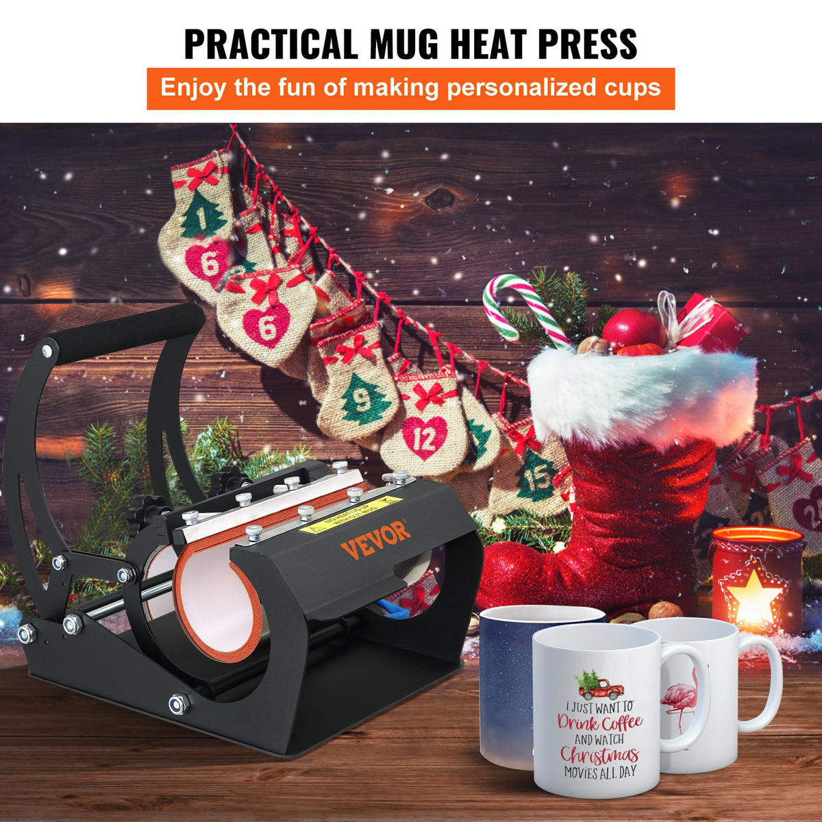 VEVOR Mug Heat Press 330 and 590 ml, Dual Plate, with LCD and Removable Mats