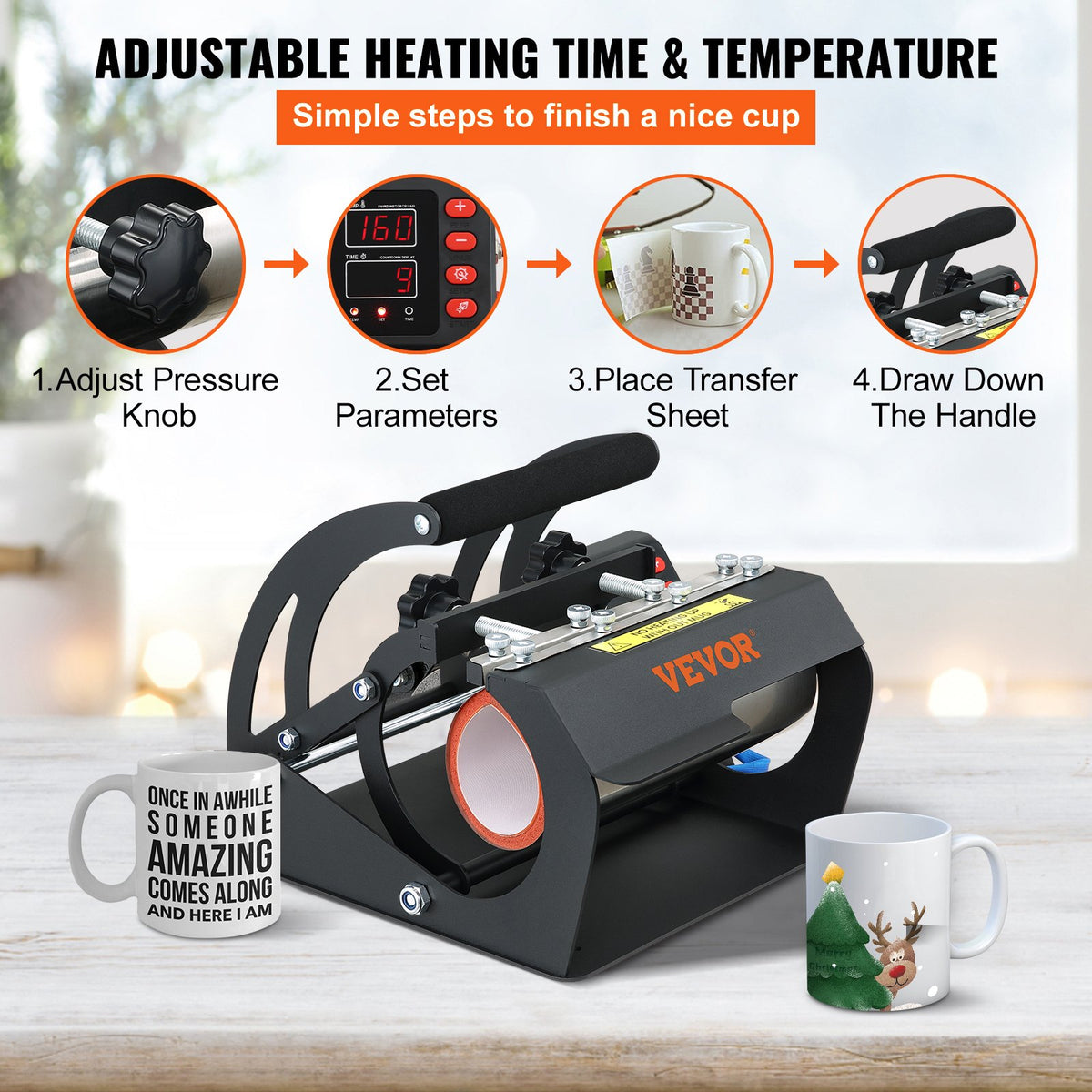 VEVOR Mug Heat Press 330 and 590 ml, Dual Plate, with LCD and Removable Mats