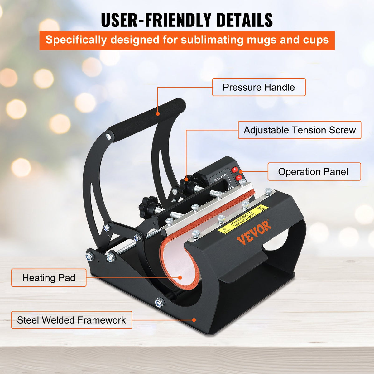 VEVOR Mug Heat Press 330 and 590 ml, Dual Plate, with LCD and Removable Mats