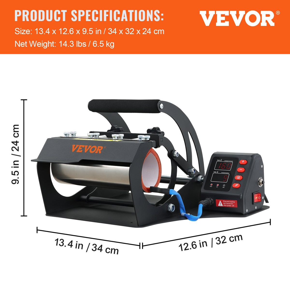 VEVOR Mug Heat Press 330 and 590 ml, Dual Plate, with LCD and Removable Mats