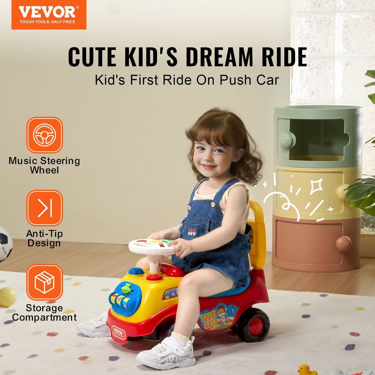 VEVOR Push Ride-On Car for Children 1-3 Years, Boys and Girls