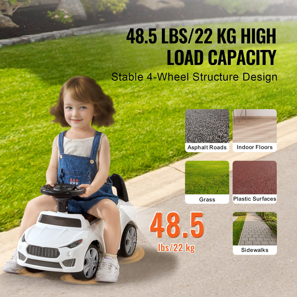 VEVOR Push Ride-On Car for Children 1-3 Years, White