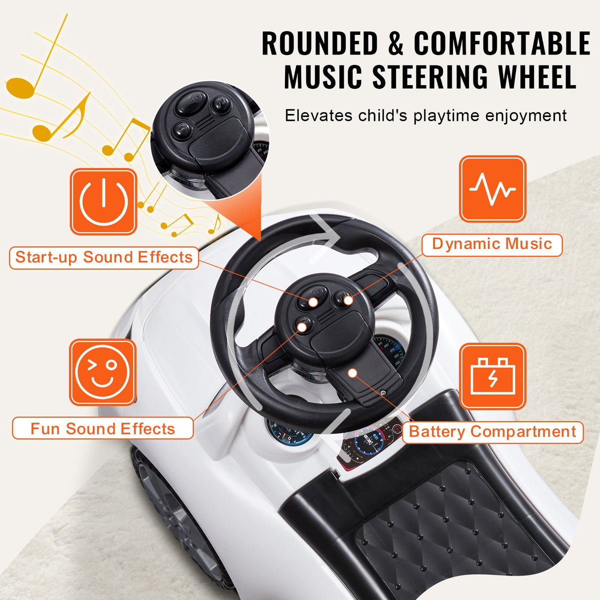 VEVOR Push Ride-On Car for Children 1-3 Years, White