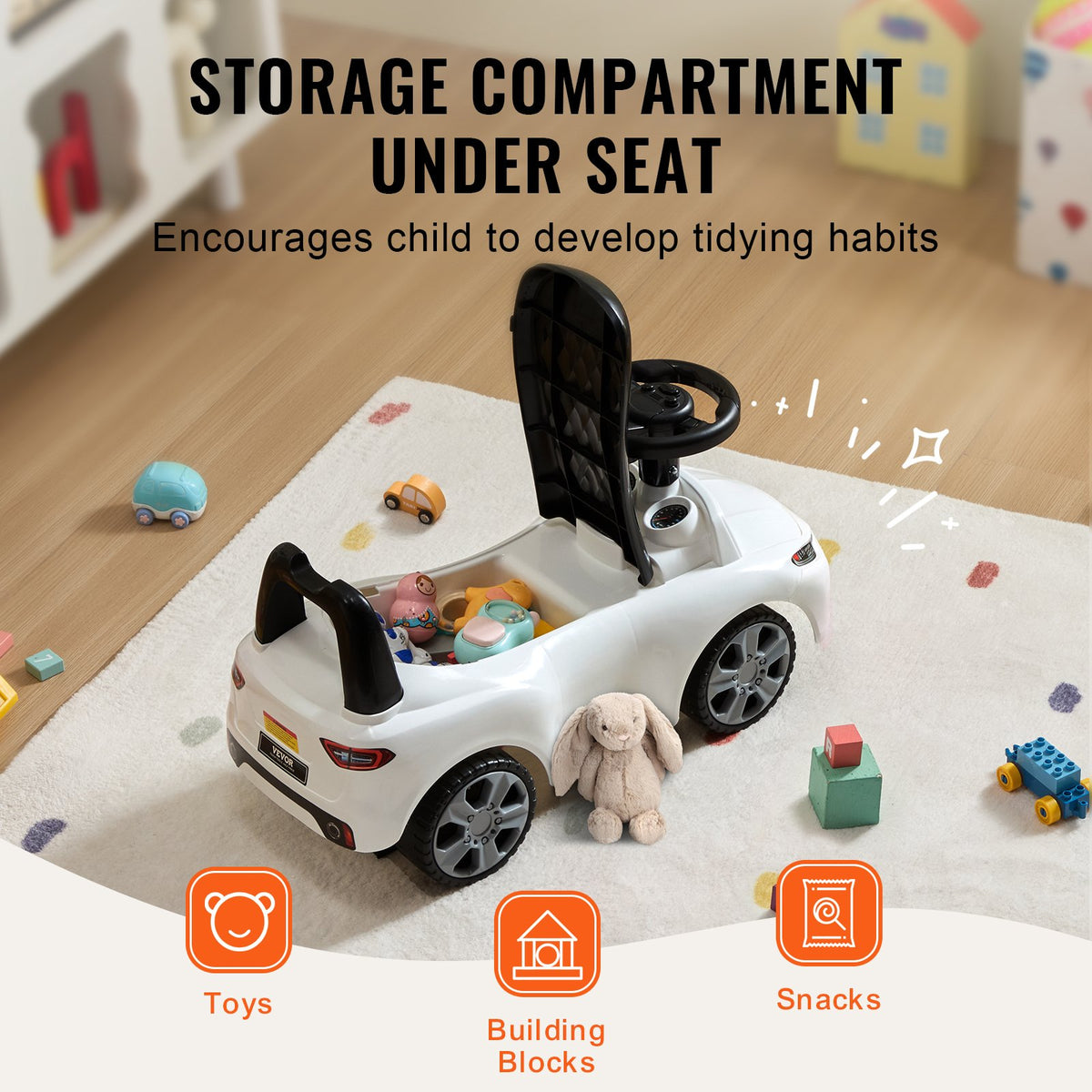 VEVOR Push Ride-On Car for Children 1-3 Years, White