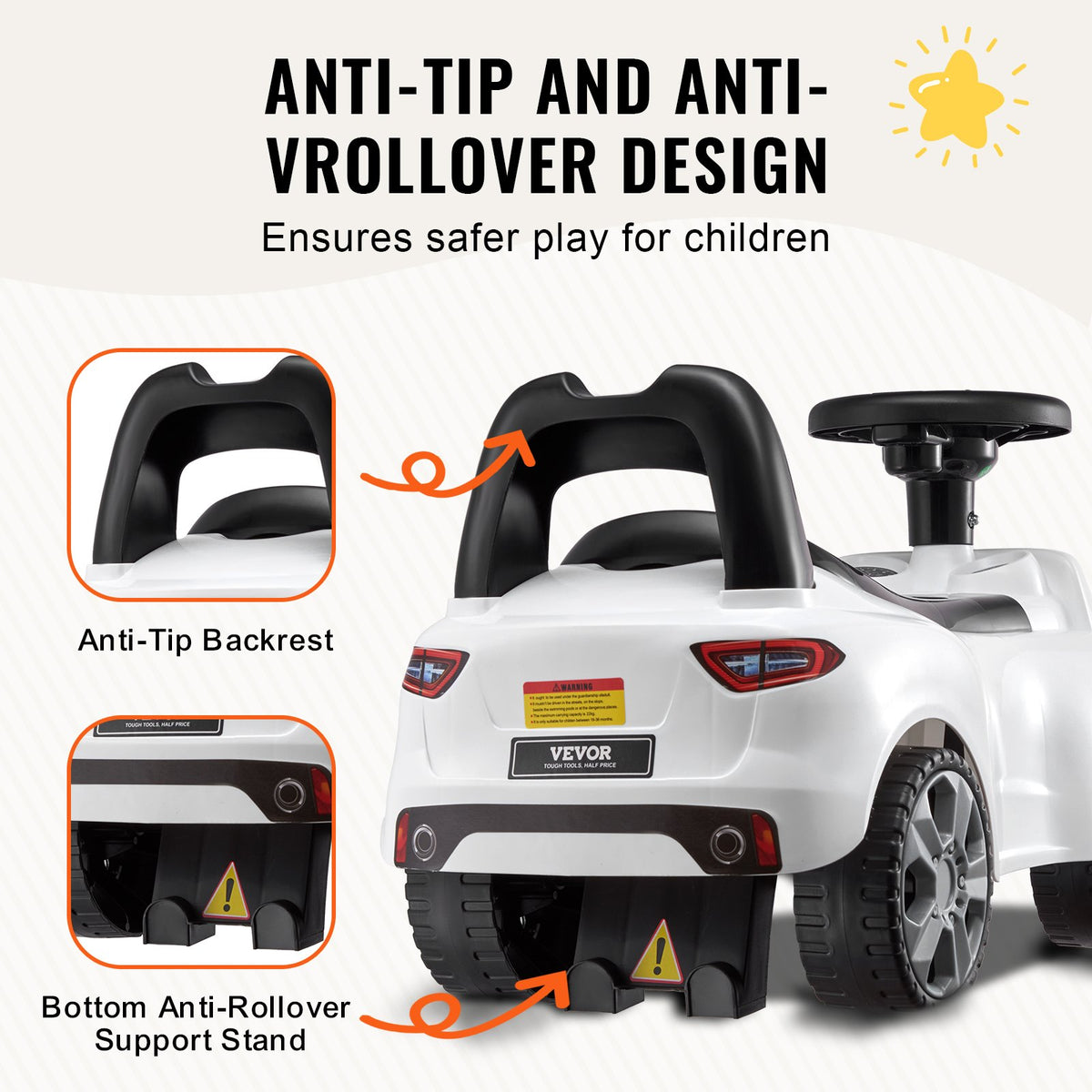 VEVOR Push Ride-On Car for Children 1-3 Years, White