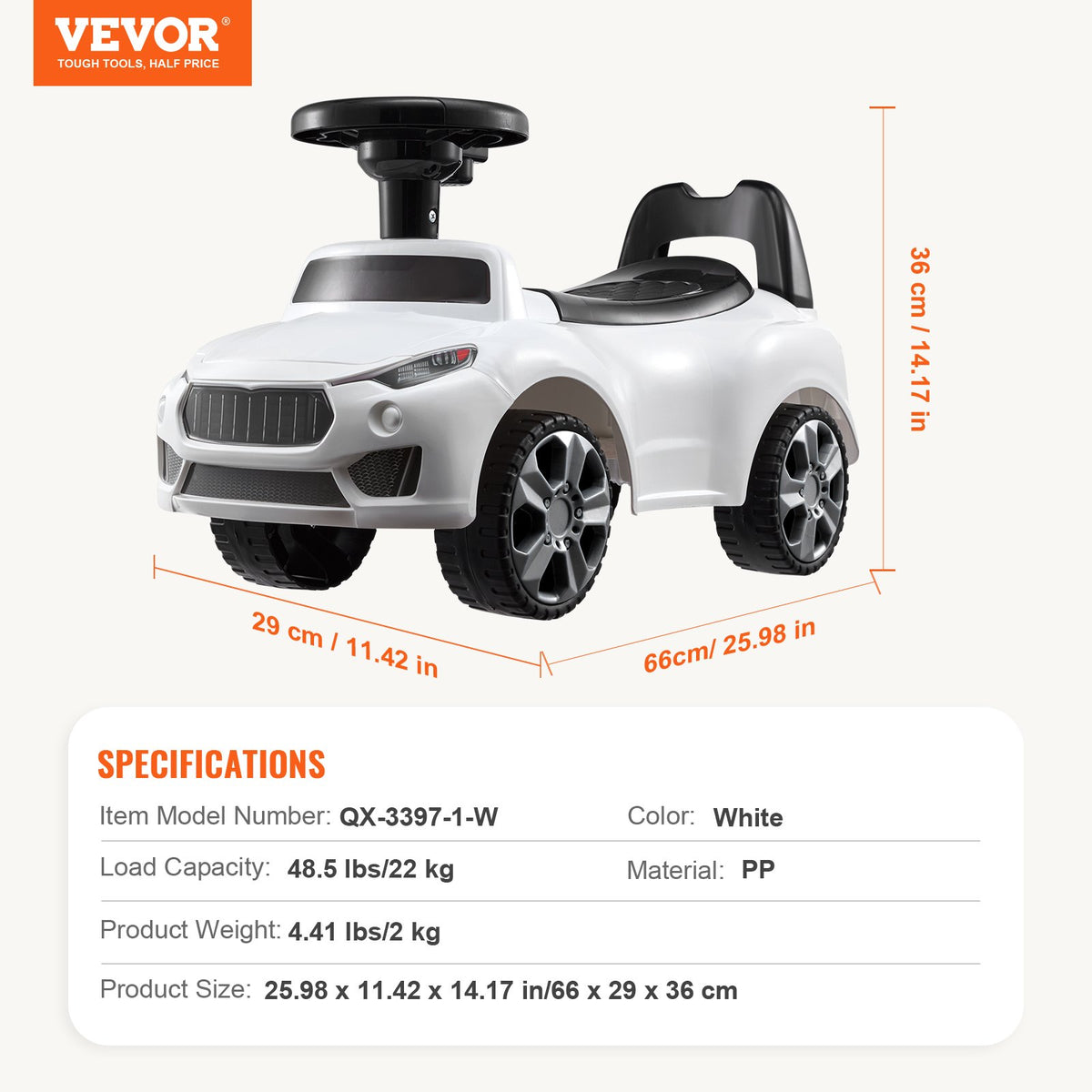 VEVOR Push Ride-On Car for Children 1-3 Years, White