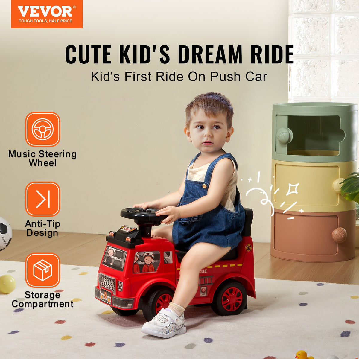 VEVOR Push Ride-On Car for Children 1-3 Years, Red