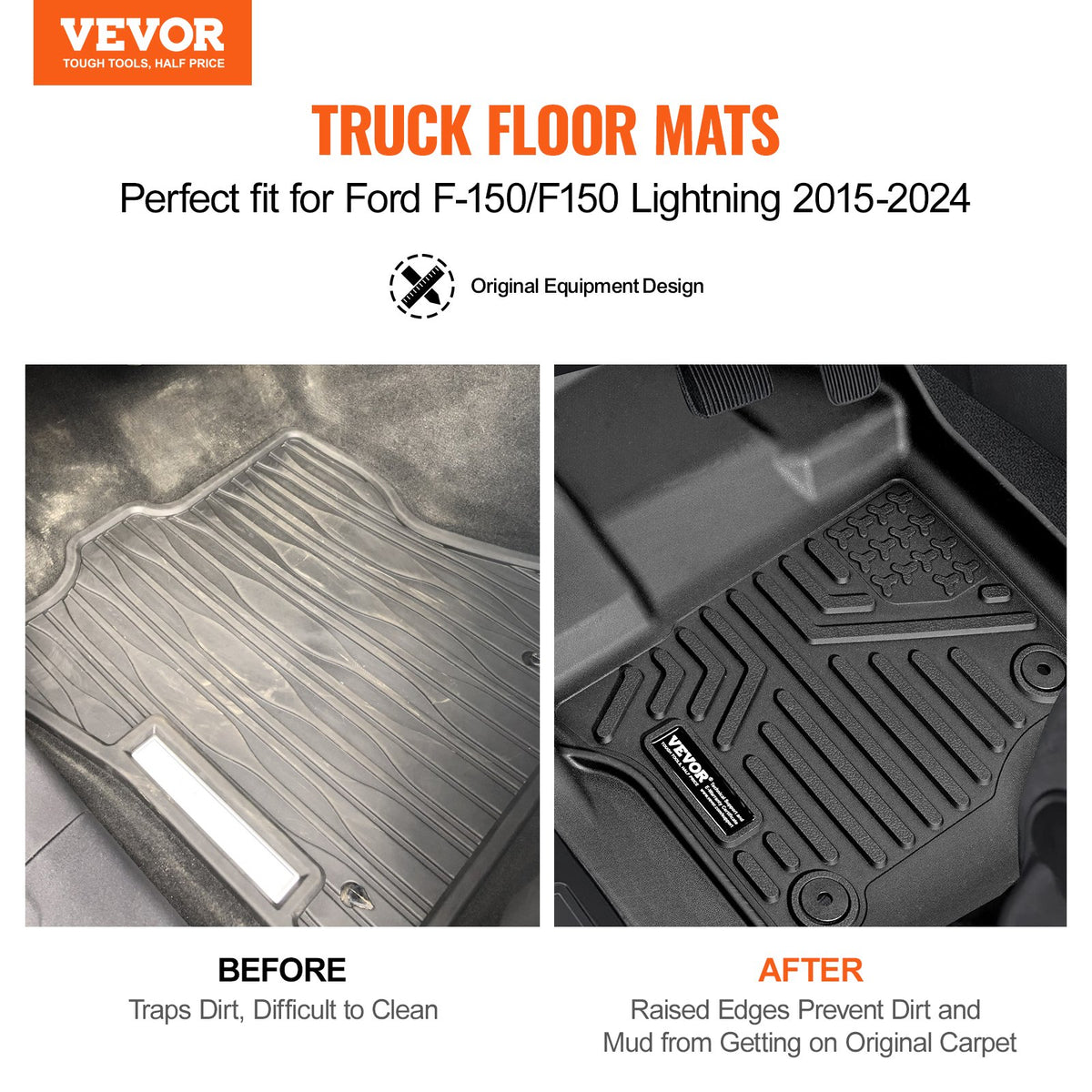 VEVOR automašīnas grīdas paklāji Ford F-150 / F-150 Lightning (2015-2024), 3 габ., TPE