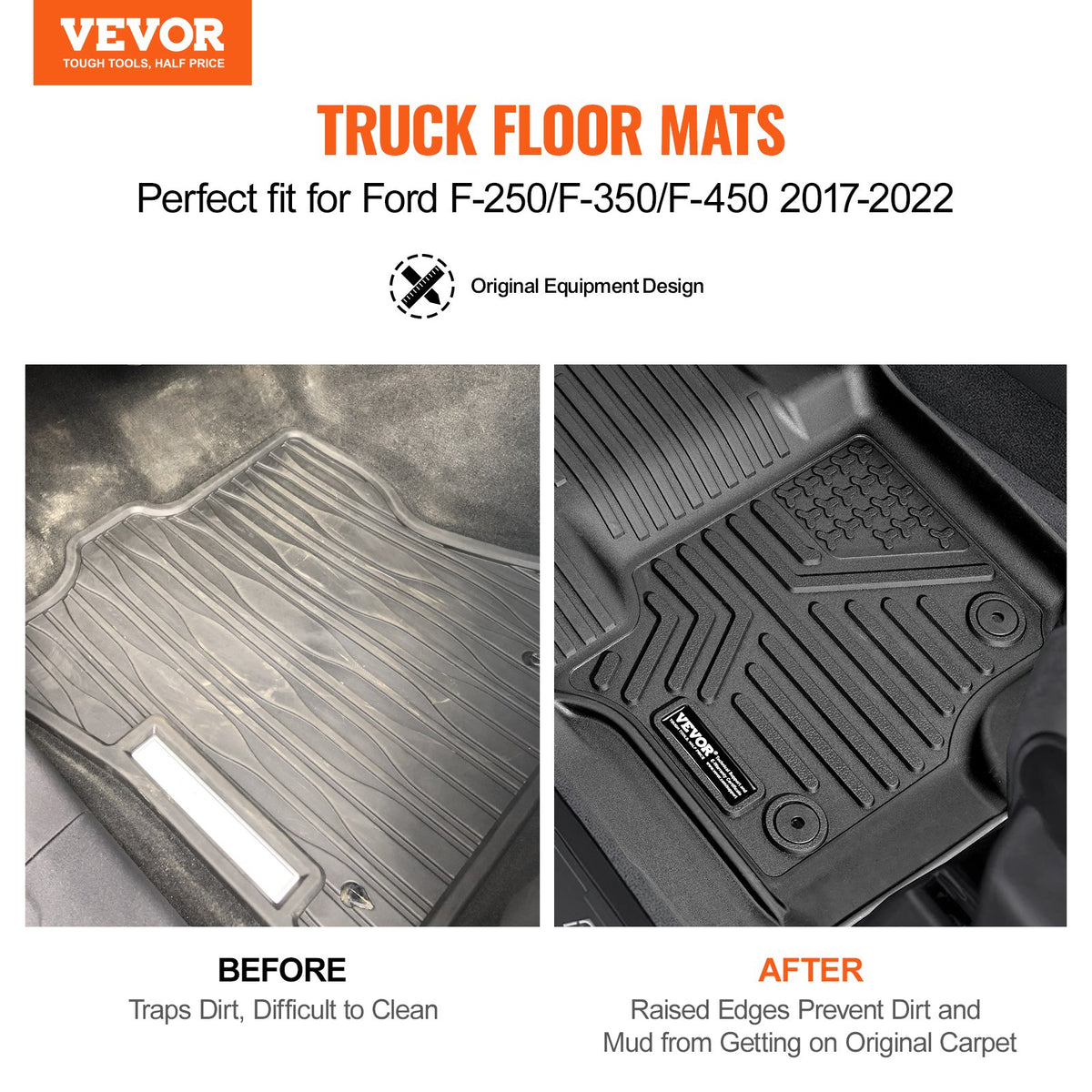 VEVOR Car Floor Mats Ford F-250 / F-350 / F-450 (2017–2022), 3 pcs, TPE