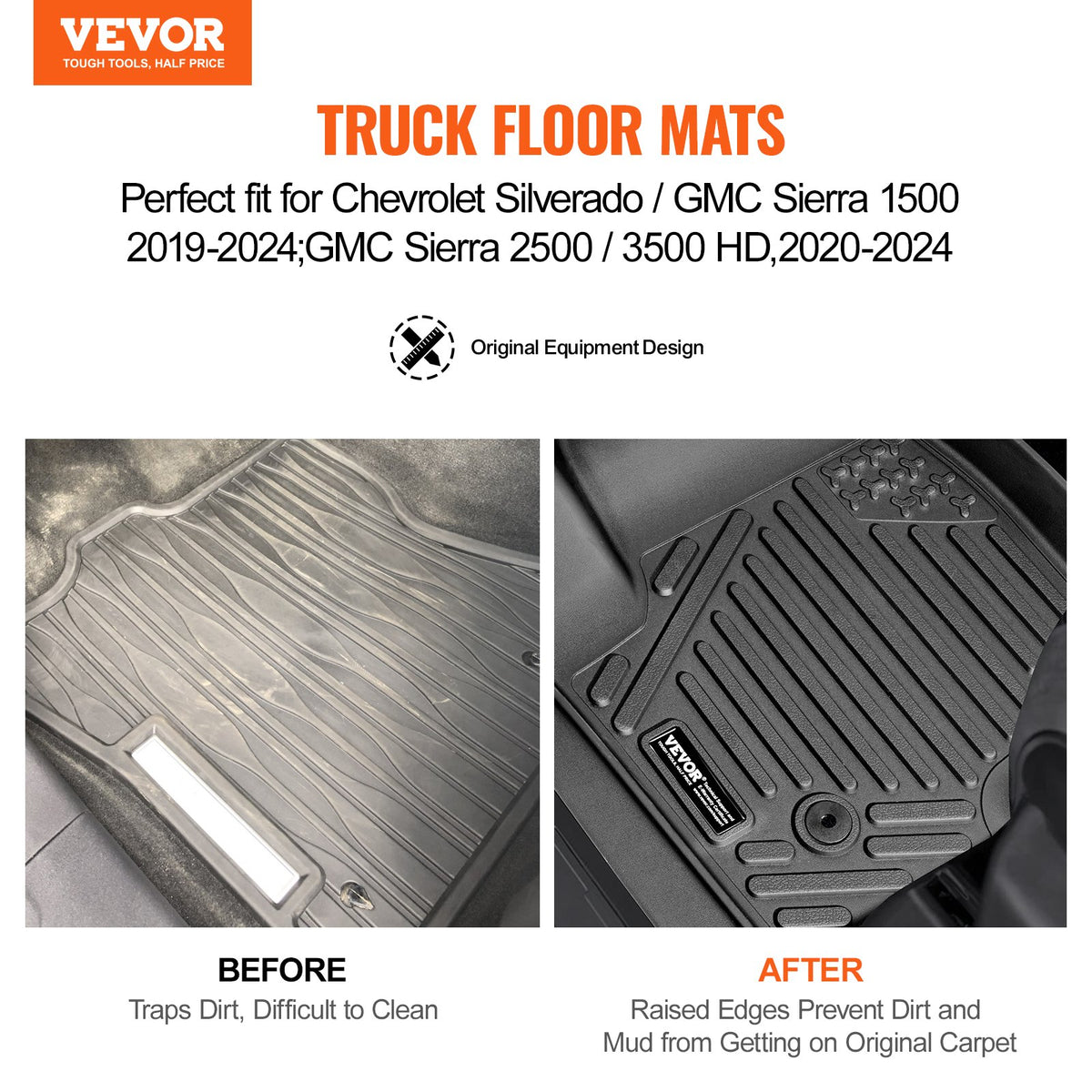 VEVOR Car Floor Mats for Chevrolet Silverado / GMC Sierra 1500, 3 pcs