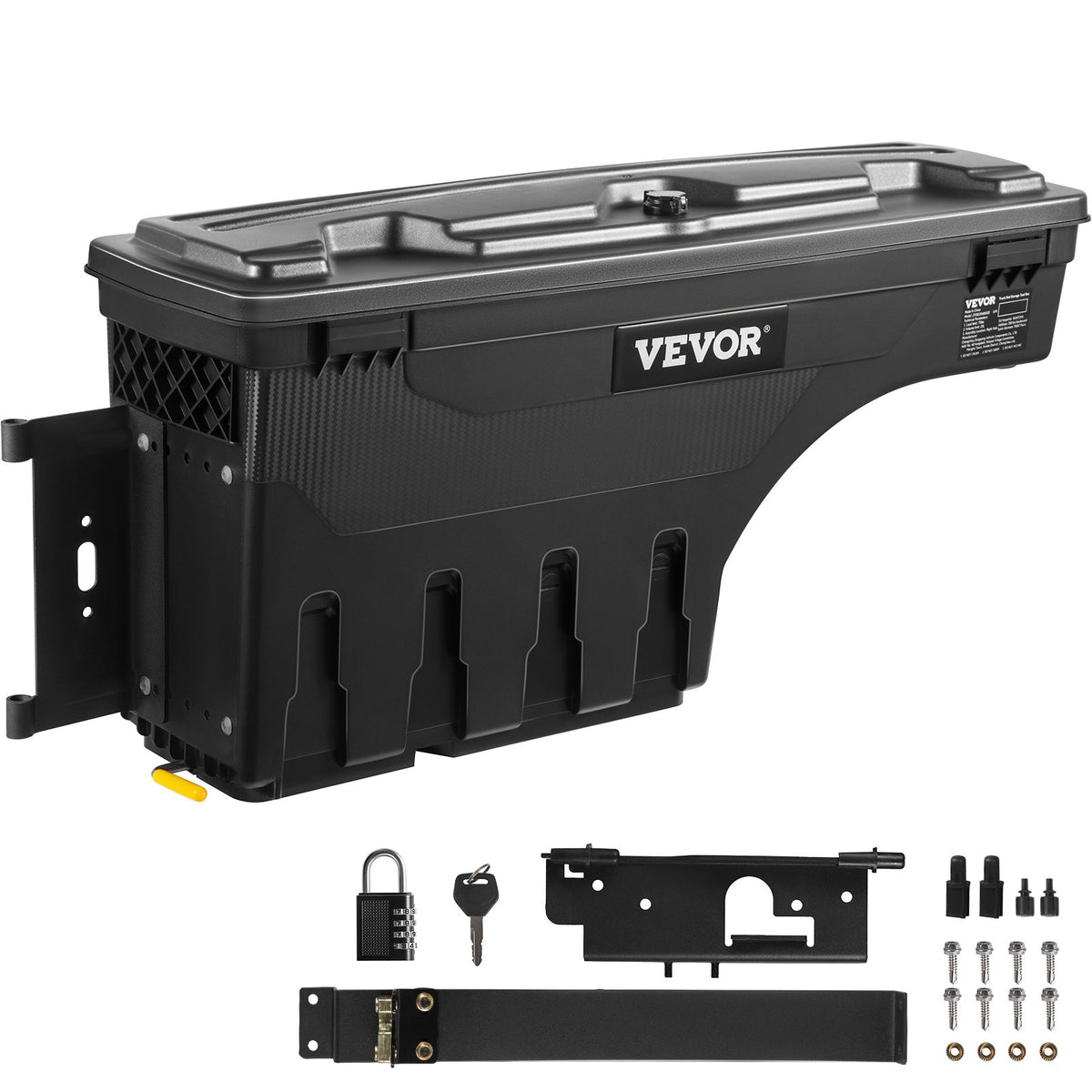VEVOR Truck Bed Storage Box 20 L – Lockable Lid, Waterproof, ABS Wheel-Mounted Tool Box with Combination Lock, Fits Dodge Ram 1500 (2019–2021), Driver Side, Black