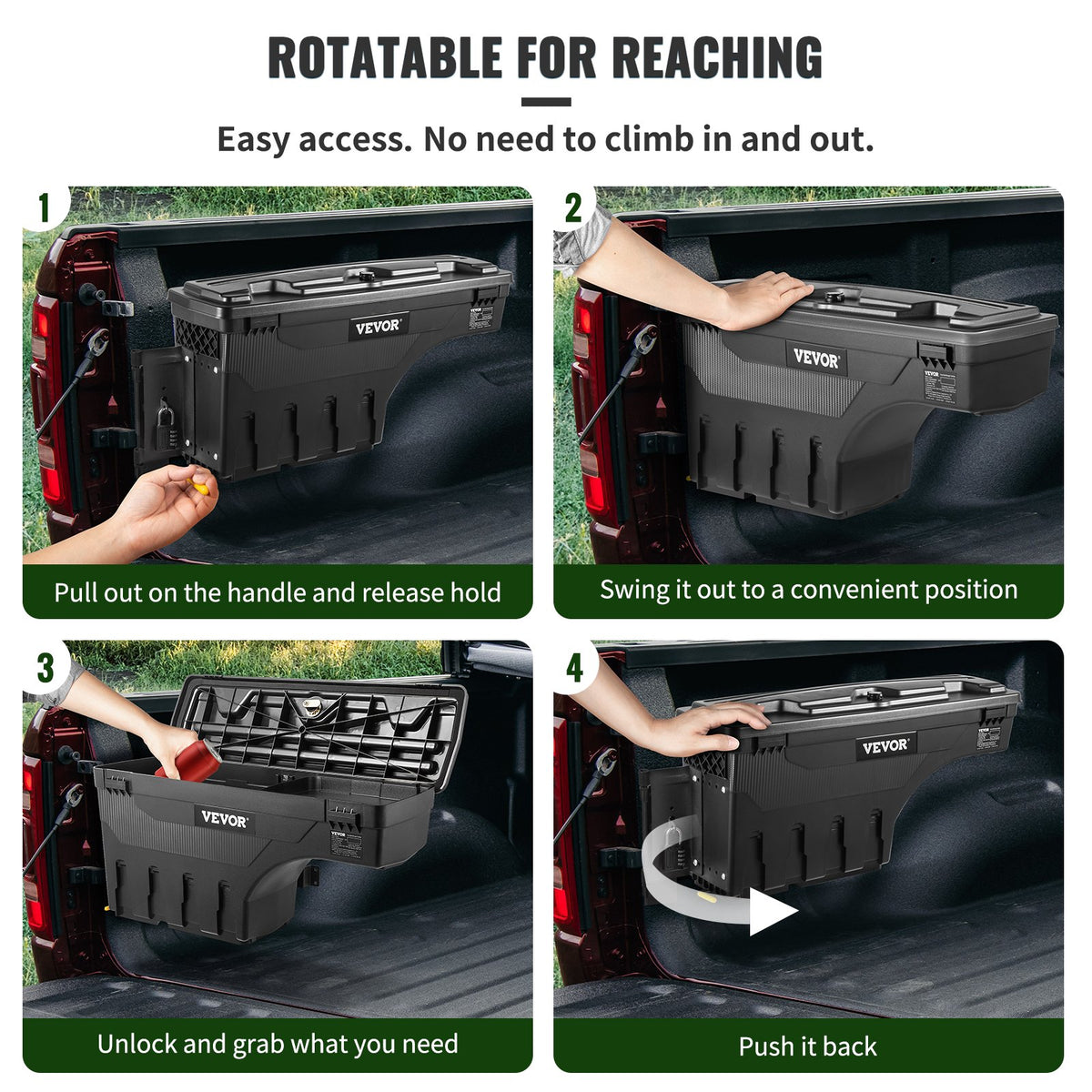 VEVOR Truck Bed Storage Box 20 L – Lockable Lid, Waterproof, ABS Wheel-Mounted Tool Box with Combination Lock, Fits Dodge Ram 1500 (2019–2021), Driver Side, Black