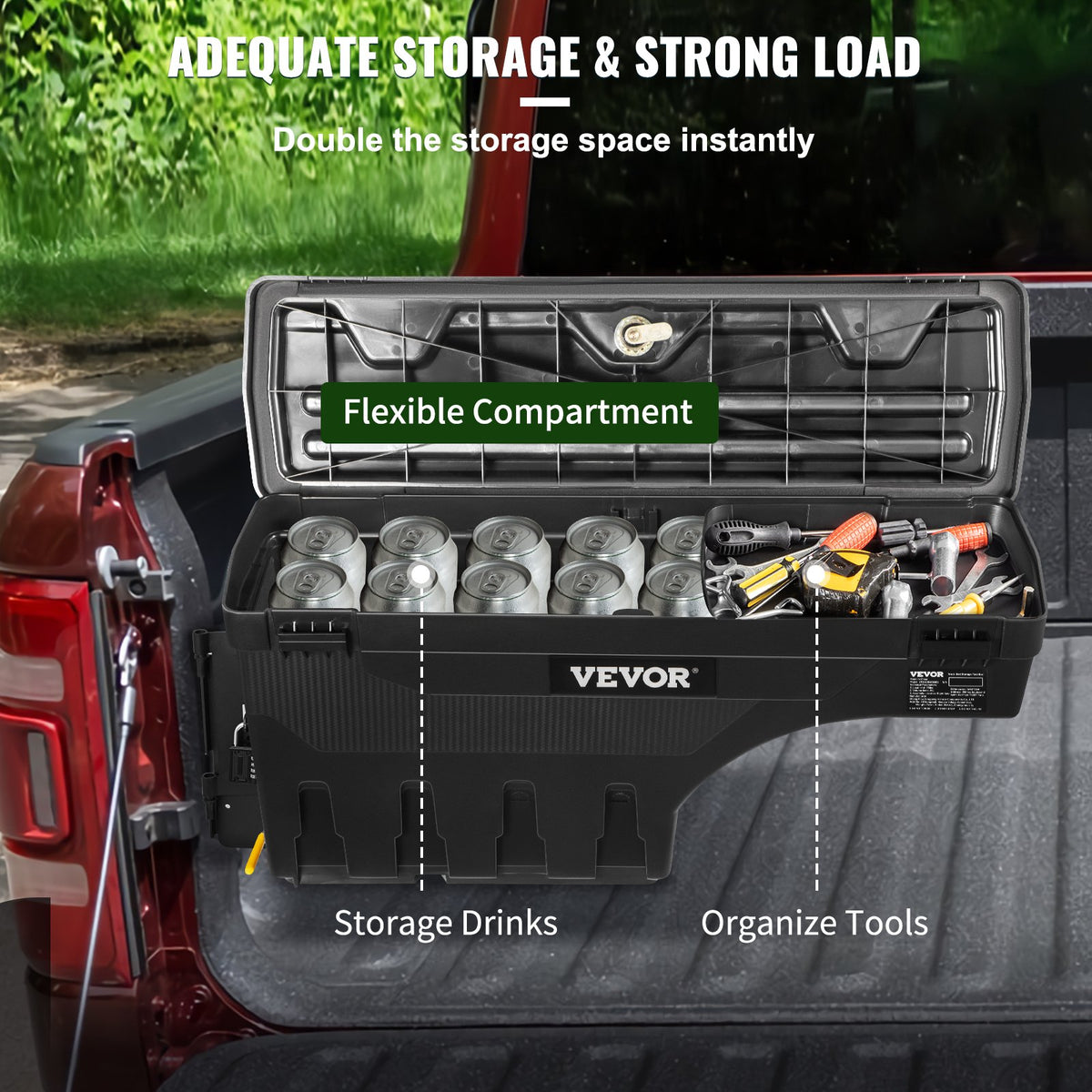 VEVOR Truck Bed Storage Box 20 L – Lockable Lid, Waterproof, ABS Wheel-Mounted Tool Box with Combination Lock, Fits Dodge Ram 1500 (2019–2021), Driver Side, Black