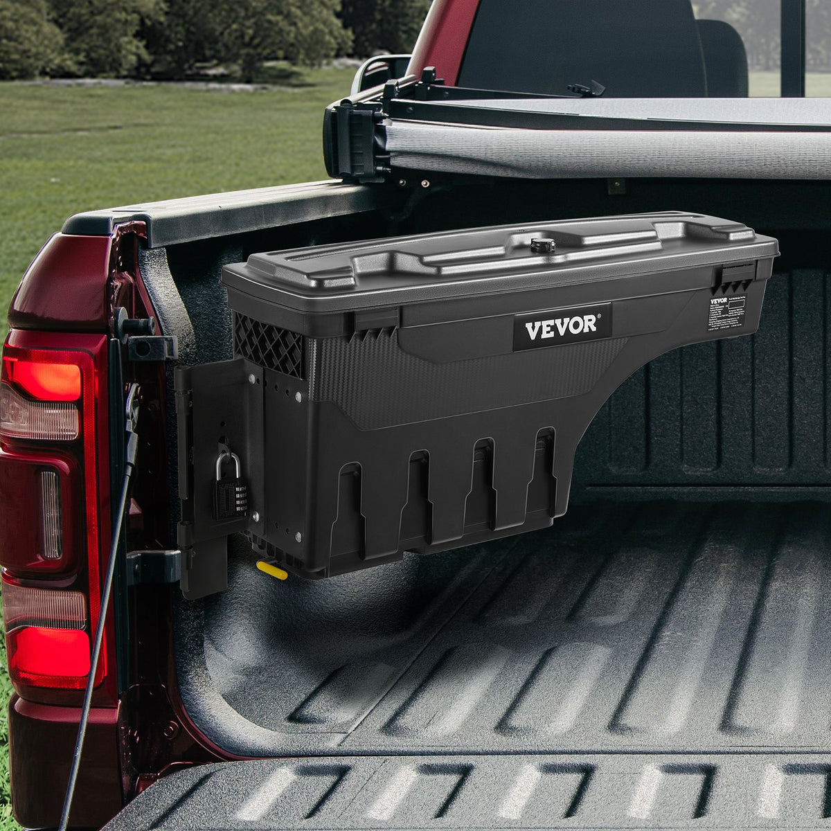 VEVOR Truck Bed Storage Box 20 L – Lockable Lid, Waterproof, ABS Wheel-Mounted Tool Box with Combination Lock, Fits Dodge Ram 1500 (2019–2021), Driver Side, Black