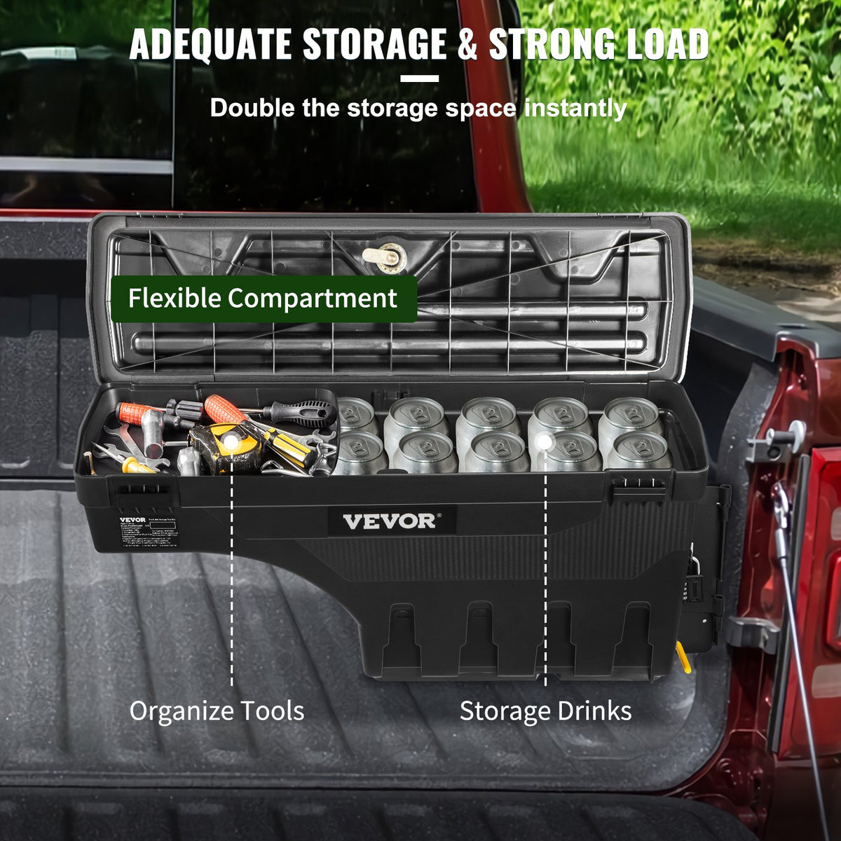 VEVOR Lockable Wheel Arch Tool Storage Box 20 l, Waterproof, for Dodge Ram 1500 (2019–2021), Right Side, Black