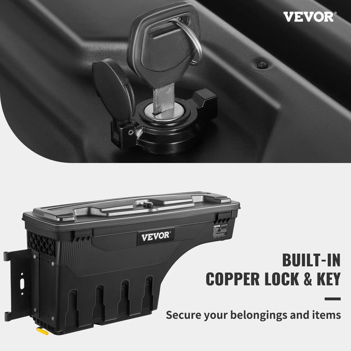 VEVOR kravas automašīnas riteņu arkas instrumentu kaste, 20 l, ar slēdzamu ūdensizturīgu ABS vāku, piemērota Chevrolet Silverado 1500 un GMC Sierra 1500 (2019–2020), vadītāja puse, melna