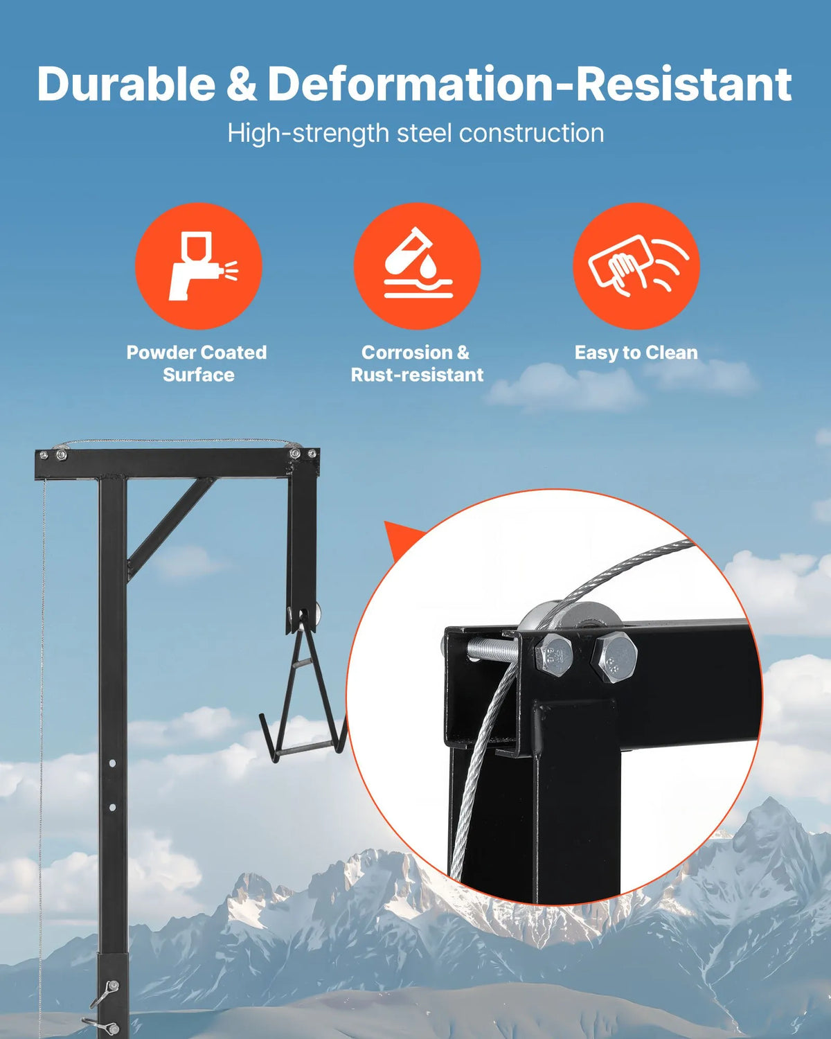 Game Hoist with Vehicle Hitch Mount, 136 kg Lifting Capacity, 360° Rotating Pole with Adjustable Height, 2 Inch Connector, Equipped with Winch and Game Gambrel for Skinning and Cleaning