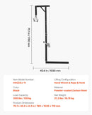 Medījuma pacēlājs ar automašīnas āķa stiprinājumu, 136 kg celtspēja, 360° grozāms stienis ar regulējamu augstumu, 2 collu savienotājs, aprīkots ar vinču un medījuma pakaramo ādas noņemšanai un tīrīšanai