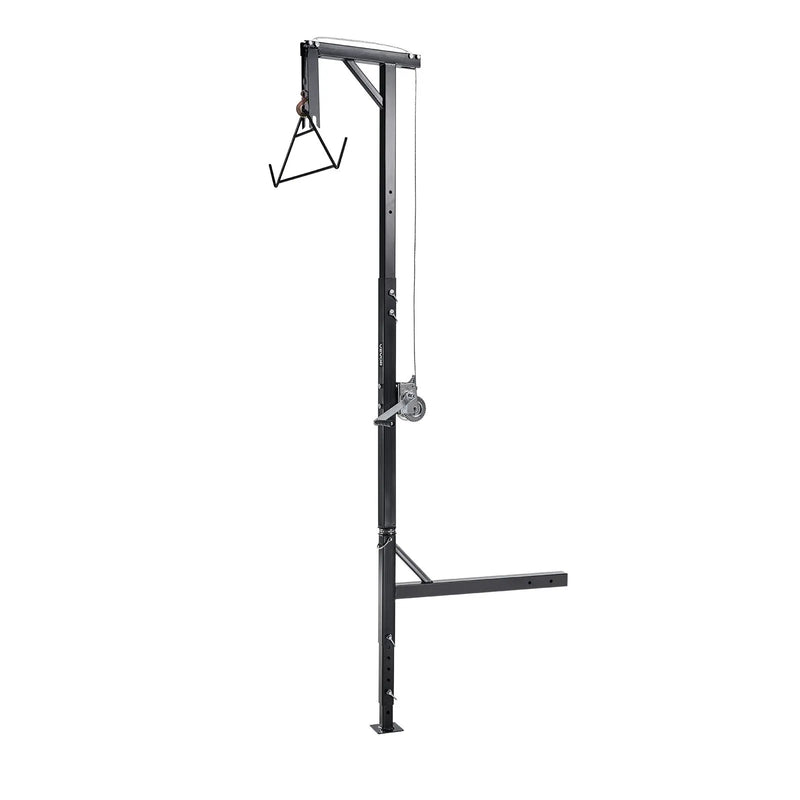 Kravas automašīnas piekabes medījuma pacēlājs, 400 kg celtspēja, medību briežu pacēlājs ar 50 mm stiprinājumu, 360° rotējošu asi un regulējamu augstumu, ar vinču un āķi medījuma tīrīšanai un nodīrāšanai