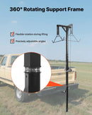 Kravas automašīnas piekabes medījuma pacēlājs, 400 kg celtspēja, medību briežu pacēlājs ar 50 mm stiprinājumu, 360° rotējošu asi un regulējamu augstumu, ar vinču un āķi medījuma tīrīšanai un nodīrāšanai