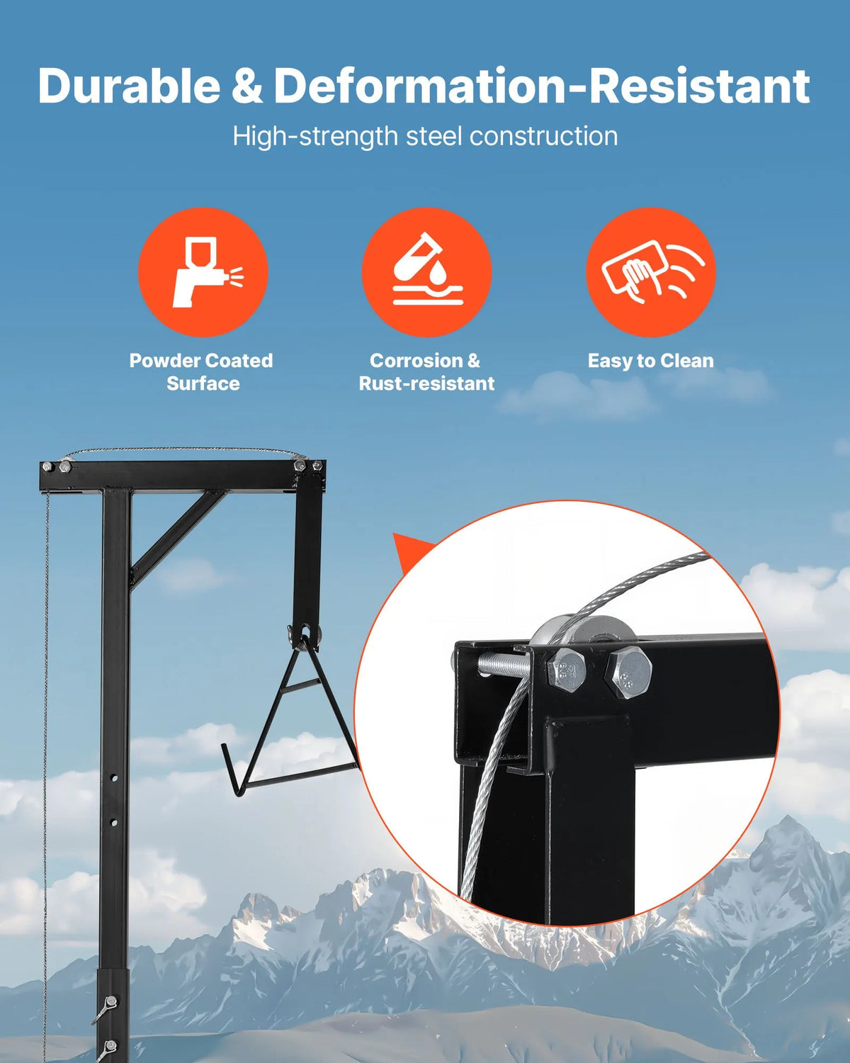 Cargo Trailer Game Hoist, 227 kg Lifting Capacity, with 50.8 mm Mount, 360° Rotating Axis and Adjustable Height, Equipped with Winch and Pulley for Game Processing and Skinning