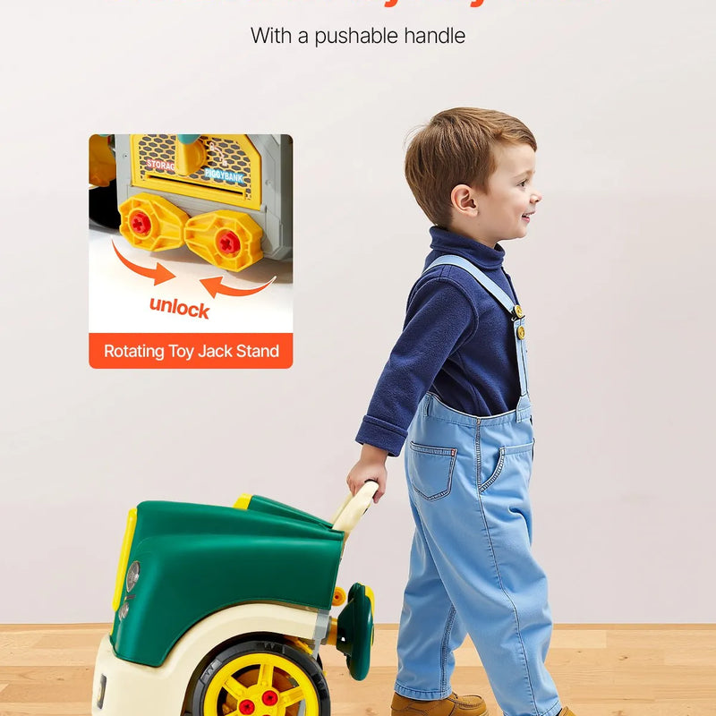 VEVOR dzinēja rotaļlieta, 60 detaļas, bērnu mehāniķa auto remonta komplekts ar noņemamām detaļām, gaismām un skaņām, stūri un taurīti, mehāniķa darbnīcas rotaļu komplekts bērniem no 3 gadu vecuma, zaļš