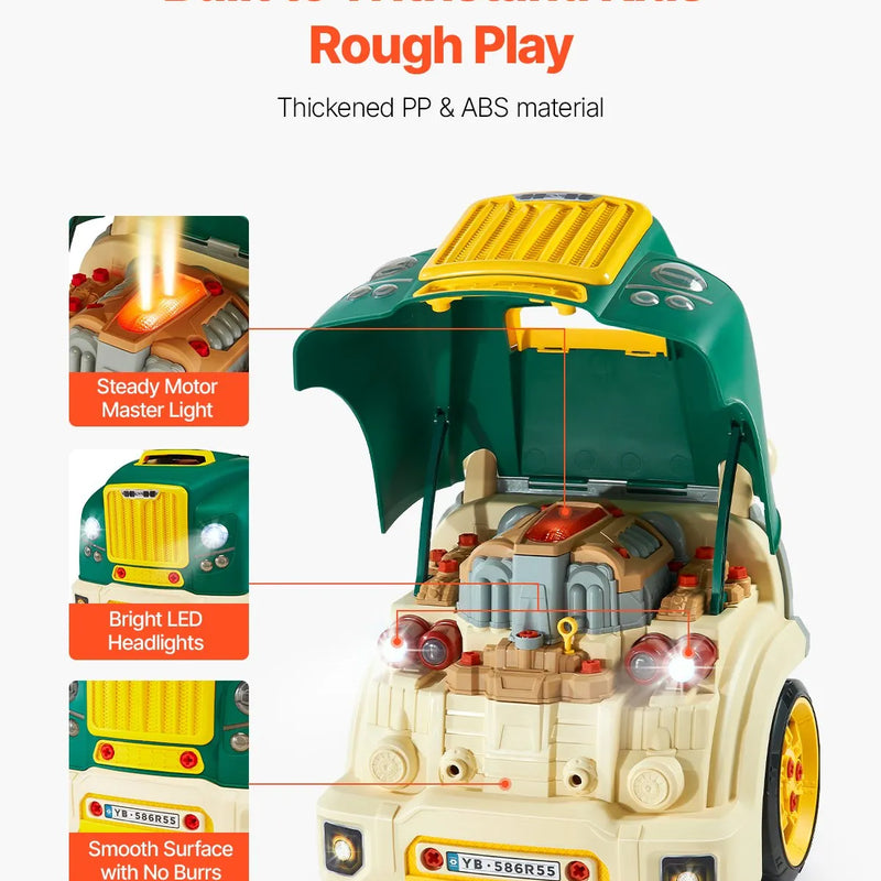 VEVOR dzinēja rotaļlieta, 60 detaļas, bērnu mehāniķa auto remonta komplekts ar noņemamām detaļām, gaismām un skaņām, stūri un taurīti, mehāniķa darbnīcas rotaļu komplekts bērniem no 3 gadu vecuma, zaļš