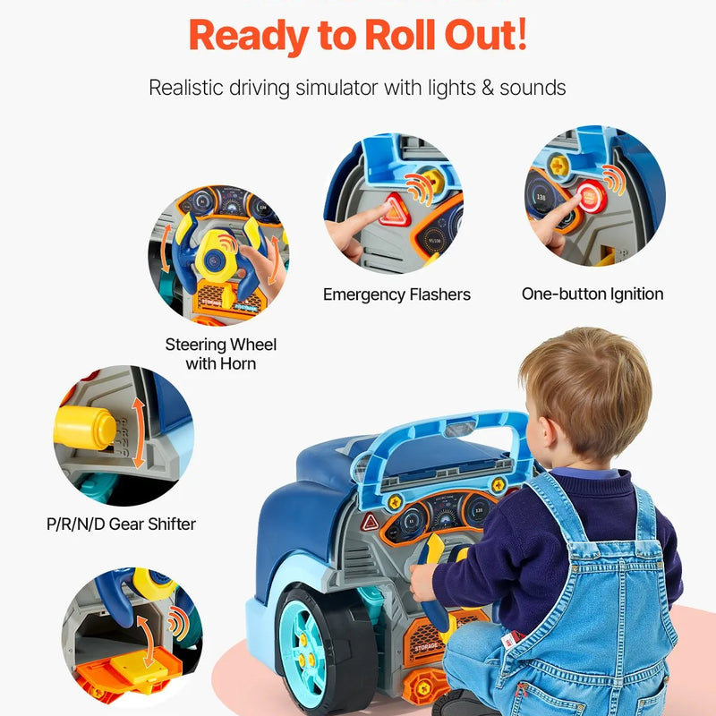 VEVOR dzinēja rotaļlieta, 60 detaļas, bērnu mehāniķa auto remonta komplekts ar noņemamām detaļām, gaismām un skaņām, stūri un taurīti, mehāniķa darbnīcas rotaļu komplekts bērniem no 3 gadu vecuma, zils