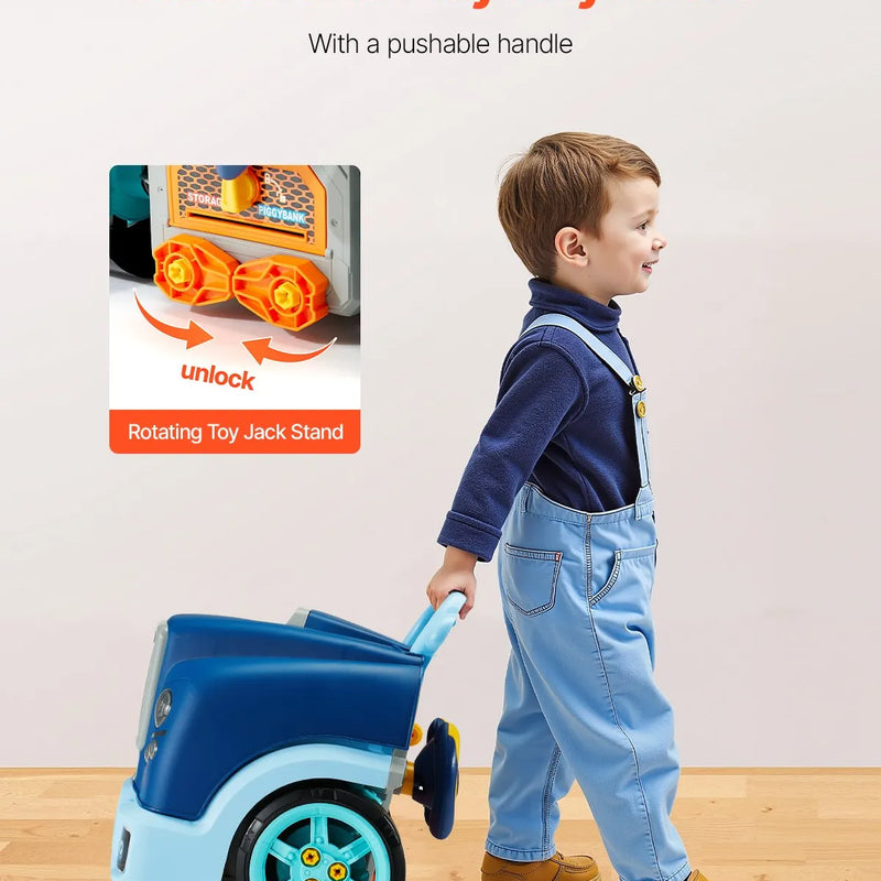 VEVOR dzinēja rotaļlieta, 60 detaļas, bērnu mehāniķa auto remonta komplekts ar noņemamām detaļām, gaismām un skaņām, stūri un taurīti, mehāniķa darbnīcas rotaļu komplekts bērniem no 3 gadu vecuma, zils