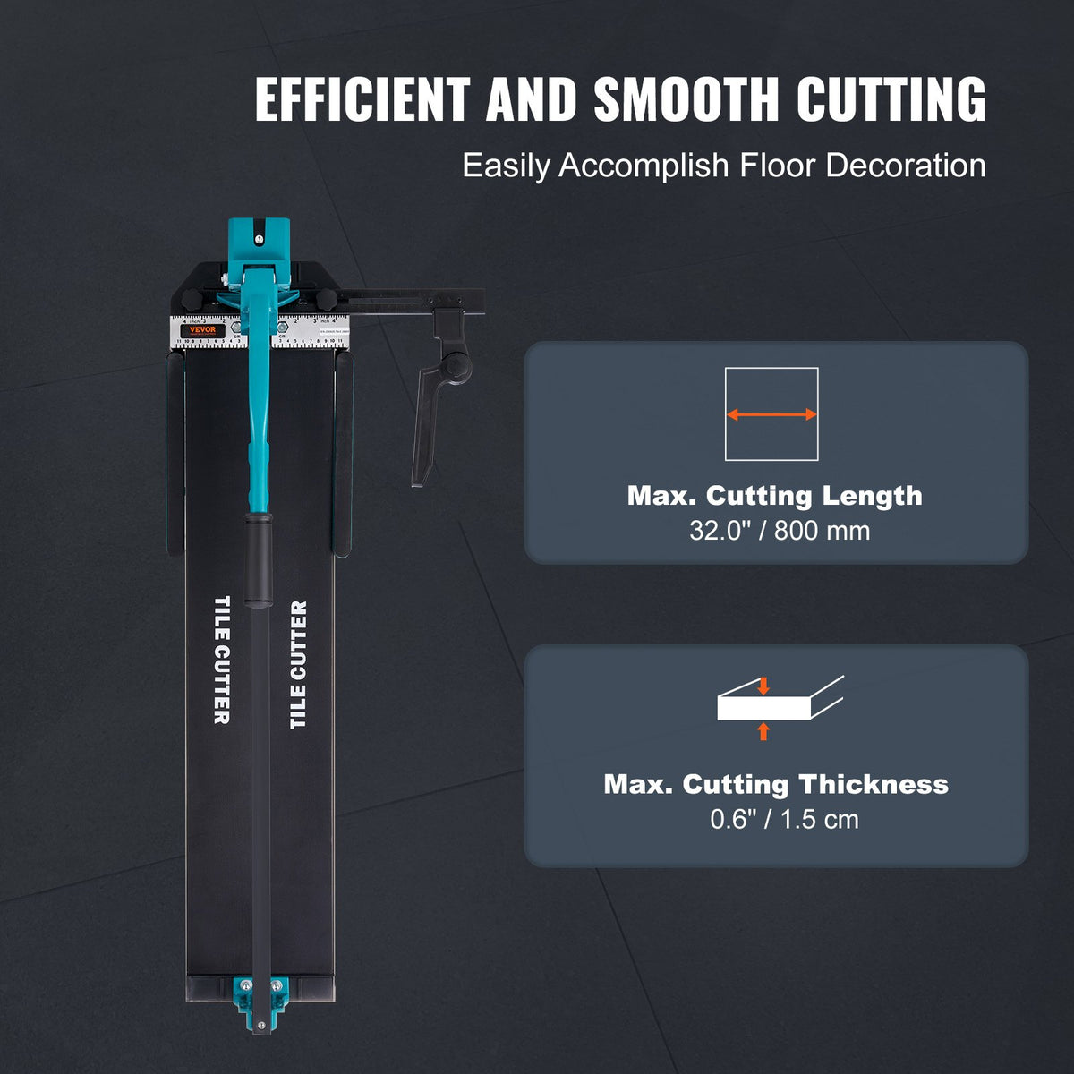 VEVOR Manual Porcelain and Ceramic Tile Cutter, 800 mm, with Tungsten Carbide Cutting Wheel, Infrared Positioning, Non-Slip Feet and Durable Rails for Professional Use
