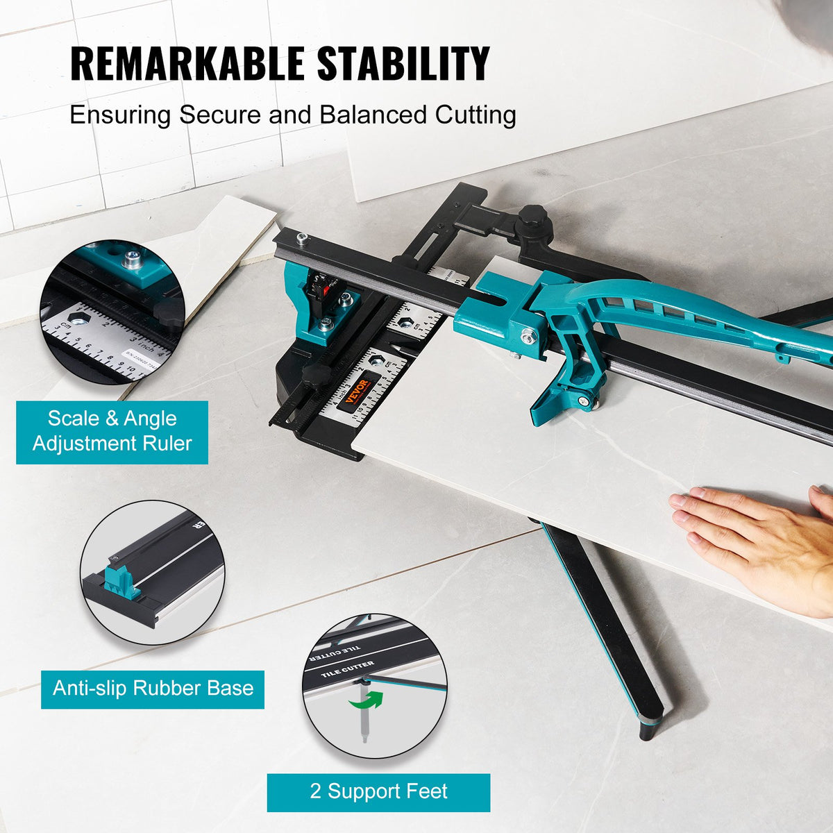 VEVOR Manual Porcelain and Ceramic Tile Cutter, 800 mm, with Tungsten Carbide Cutting Wheel, Infrared Positioning, Non-Slip Feet and Durable Rails for Professional Use