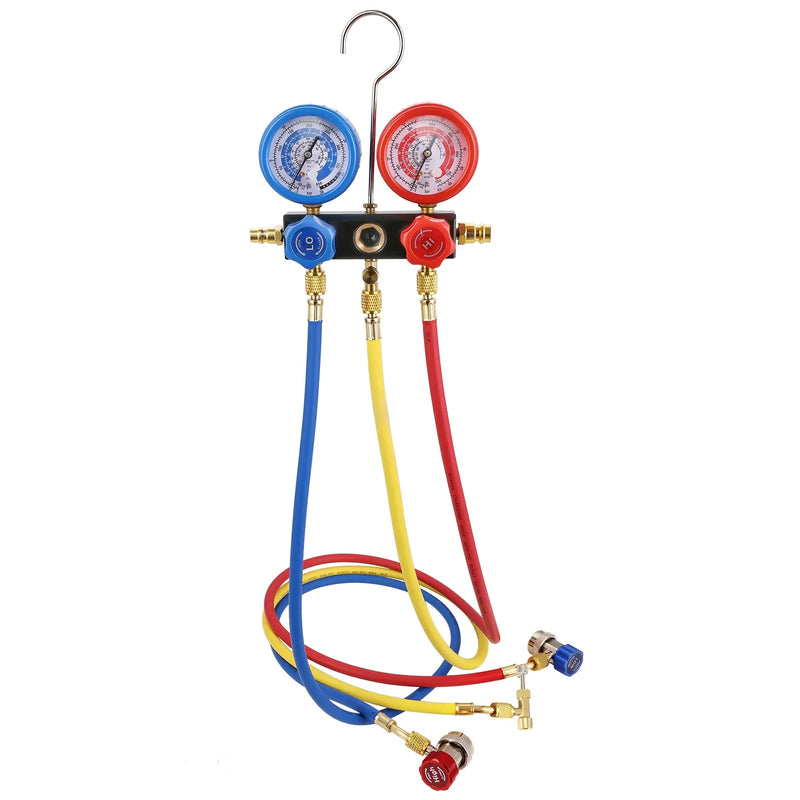 VEVOR vienpakāpes HVAC vakuuma sūknis ar manometru komplektu 99 l/min, 1/5 ZS, rotācijas lāpstiņu konstrukcija, ar trīs krāsu šļūtenēm un pārnēsāšanas somu, piemērots R134a un R410A