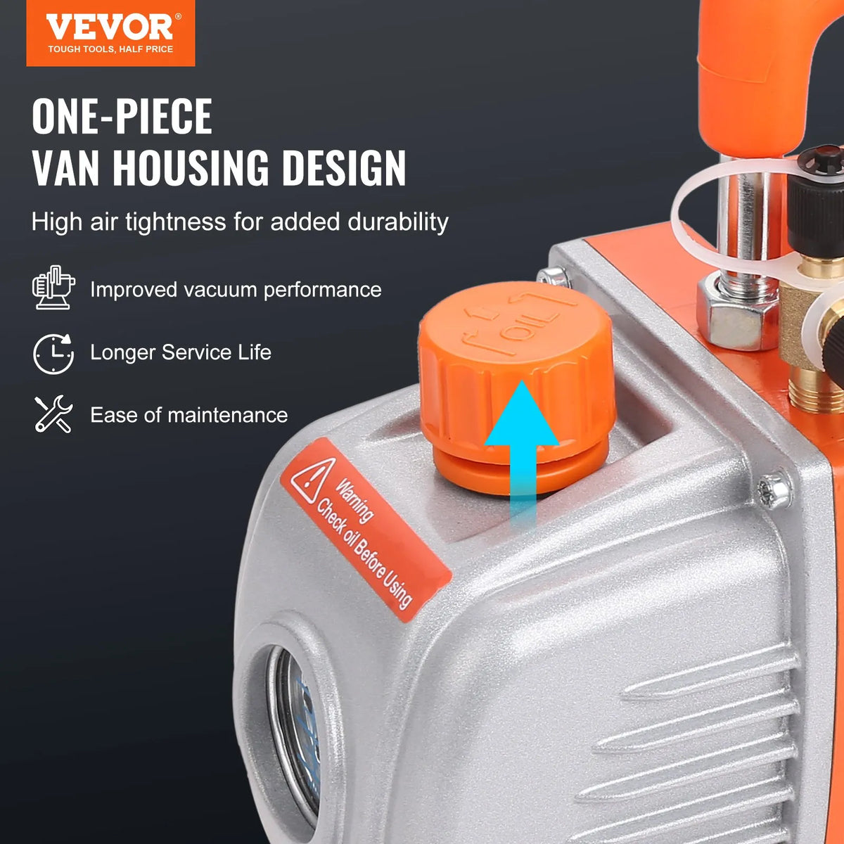 VEVOR Single-Stage HVAC Vacuum Pump with Gauge Set 99 l/min, 1/5 HP, Rotary Vane Design, with Three Colour Hoses and Carrying Bag, Suitable for R134a and R410A