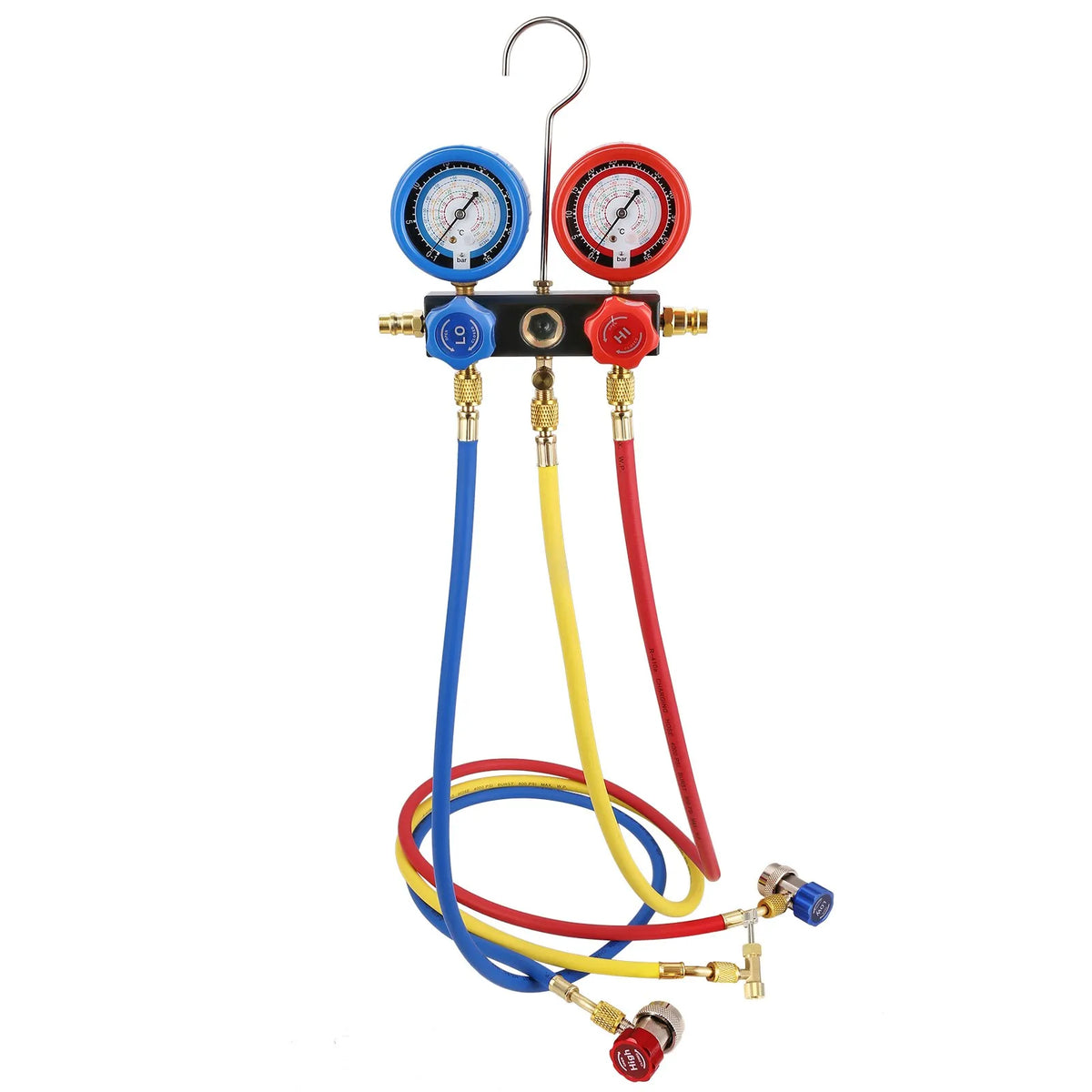 VEVOR Single-Stage HVAC Vacuum Pump with Gauge Set 267 l/min (4.5 CFM), 186 W (1/4 HP), Rotary Vane Design, with Three Colour Hoses and Carrying Bag, Suitable for R134a and R410A