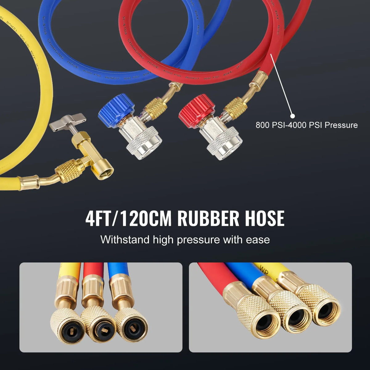 VEVOR Single-Stage HVAC Vacuum Pump with Gauge Set 267 l/min (4.5 CFM), 186 W (1/4 HP), Rotary Vane Design, with Three Colour Hoses and Carrying Bag, Suitable for R134a and R410A