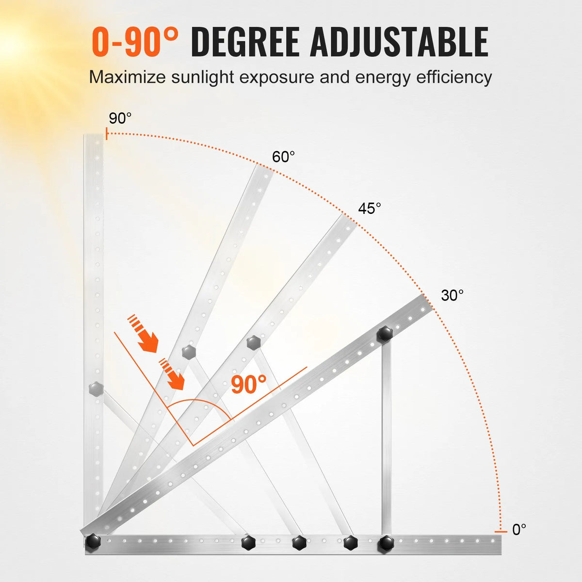 VEVOR 104 cm saules paneļu montāžas kronšteini, regulējams slīpums 0–90°, paredzēti 100–300 W paneļiem, viegli alumīnija kronšteini ar salokāmām balsta kājām jumtam, kemperim, laivai un autonomām sistēmām