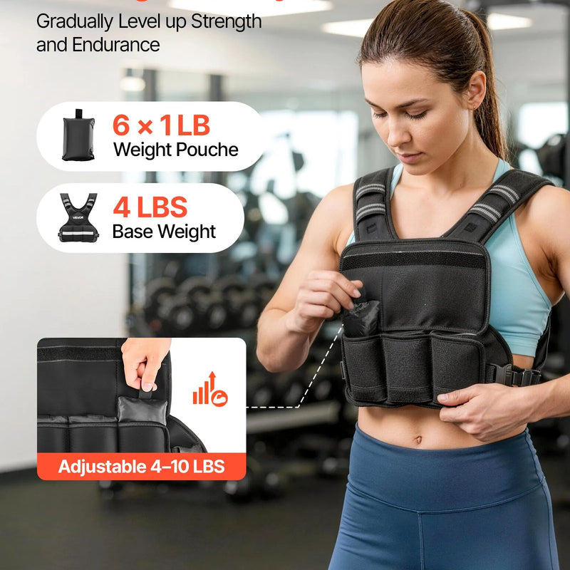 VEVOR regulējama svaru veste 4,7 kg ar 6 svaru ieliktņiem, X formas dizains un atstarojošas joslas, spēka treniņiem, skriešanai un fitnesam vīriešiem un sievietēm