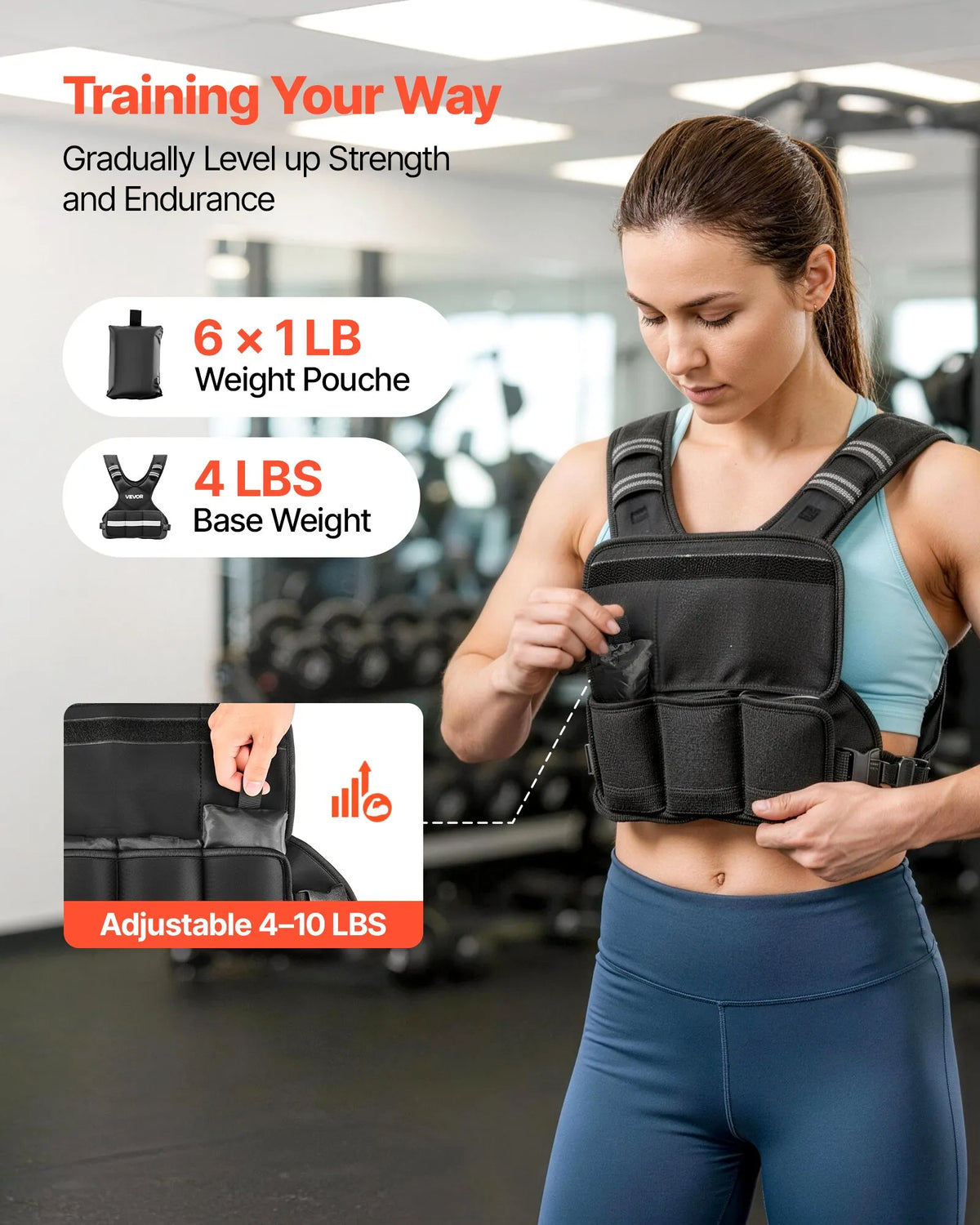 VEVOR reguleeritav raskusvest 4,7 kg 6 raskusplokiga, X-kujuline, helkurribadega