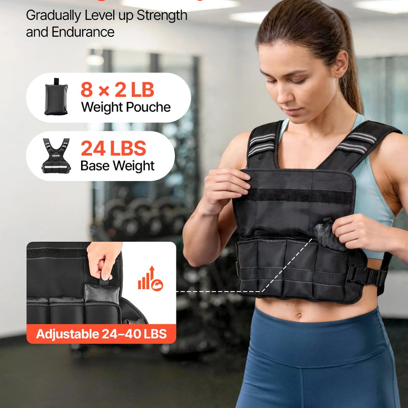 VEVOR regulējama svaru veste 18,3 kg ar 8 svaru ieliktņiem, X formas dizains un atstarojošas joslas, spēka treniņiem, skriešanai un fitnesam vīriešiem un sievietēm