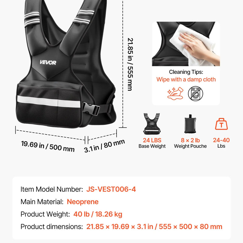 VEVOR regulējama svaru veste 18,3 kg ar 8 svaru ieliktņiem, X formas dizains un atstarojošas joslas, spēka treniņiem, skriešanai un fitnesam vīriešiem un sievietēm