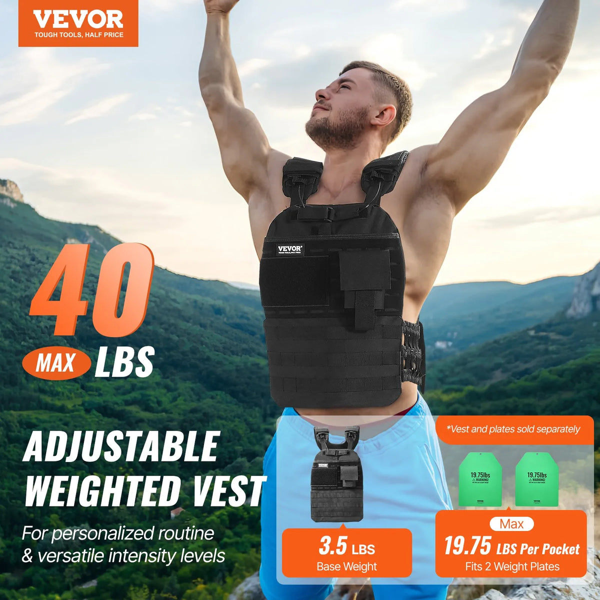 VEVOR regulējama svaru veste 18 kg treniņiem un skriešanai