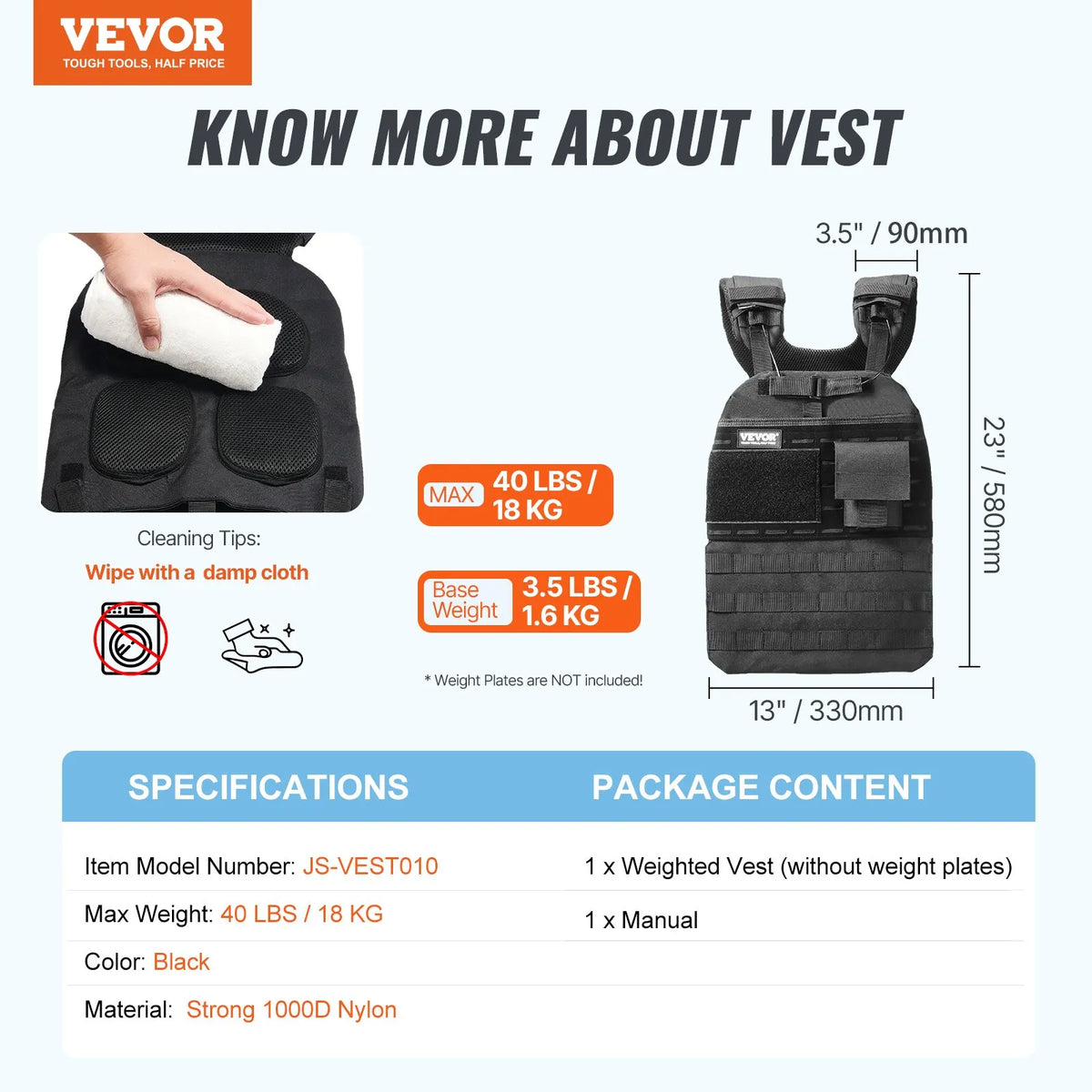 VEVOR regulējama svaru veste 18 kg treniņiem un skriešanai