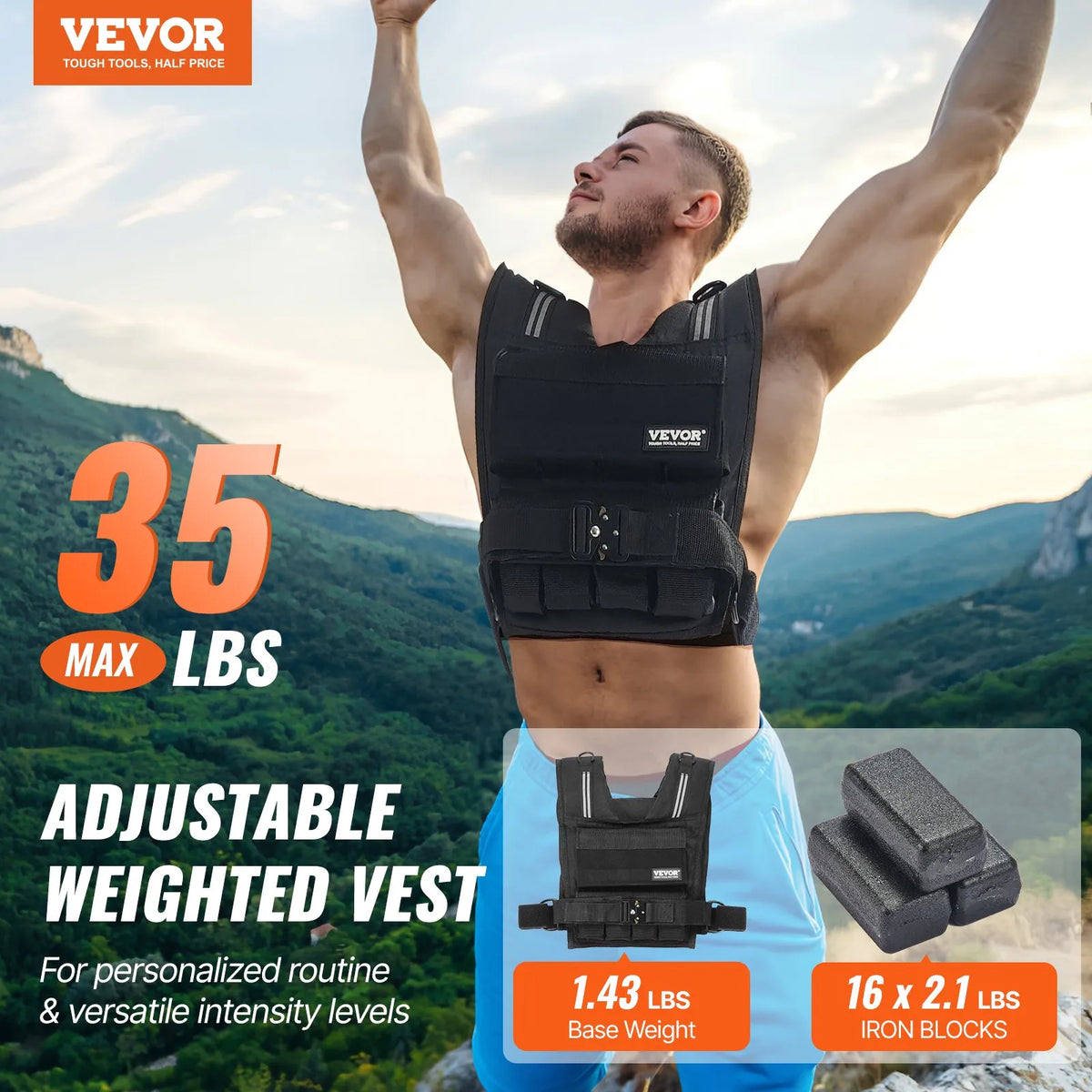 VEVOR regulējama svaru veste 16 kg spēka treniņiem un skriešanai