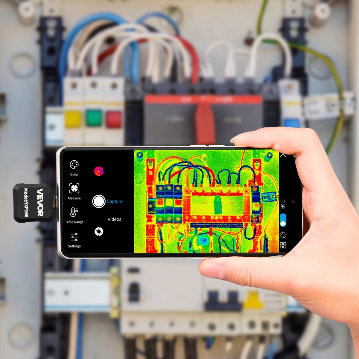 VEVOR termokamera Android ierīcēm, 320 × 240 TISR super izšķirtspēja, 25 Hz atsvaidzes ātrums, 160 × 120 IR izšķirtspēja, temperatūras diapazons - 20 °C līdz 550 °C, 15 krāsu paletes - ZEMLETES.LV