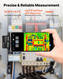 VEVOR termokamera Android un iOS ierīcēm ar 512 × 384 superrezolūciju, 25 Hz atsvaidzes ātrums, 256 × 192 IR izšķirtspēja, temperatūras diapazons no -20 °C līdz +550 °C, 6 krāsu paletes