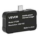 VEVOR termokamera Android un iOS ierīcēm ar 512 × 384 superrezolūciju, 25 Hz atsvaidzes ātrums, 256 × 192 IR izšķirtspēja, temperatūras diapazons no -20 °C līdz +550 °C, 6 krāsu paletes