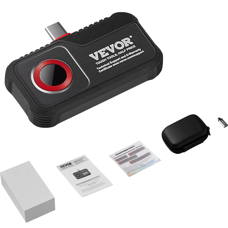 VEVOR termiskās attēlveidošanas kamera Android ierīcēm, 256 × 192 IR izšķirtspēja, infrasarkanais attēlveidotājs ar vizuālo kameru, 25 Hz atsvaidzes intensitāte, temperatūras diapazons –20 °C līdz 550 °C, IP54 aizsardzības klase